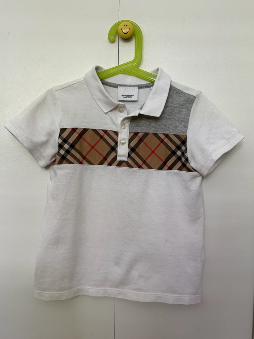 Burberry White Polo with Iconic Beige Check Chest